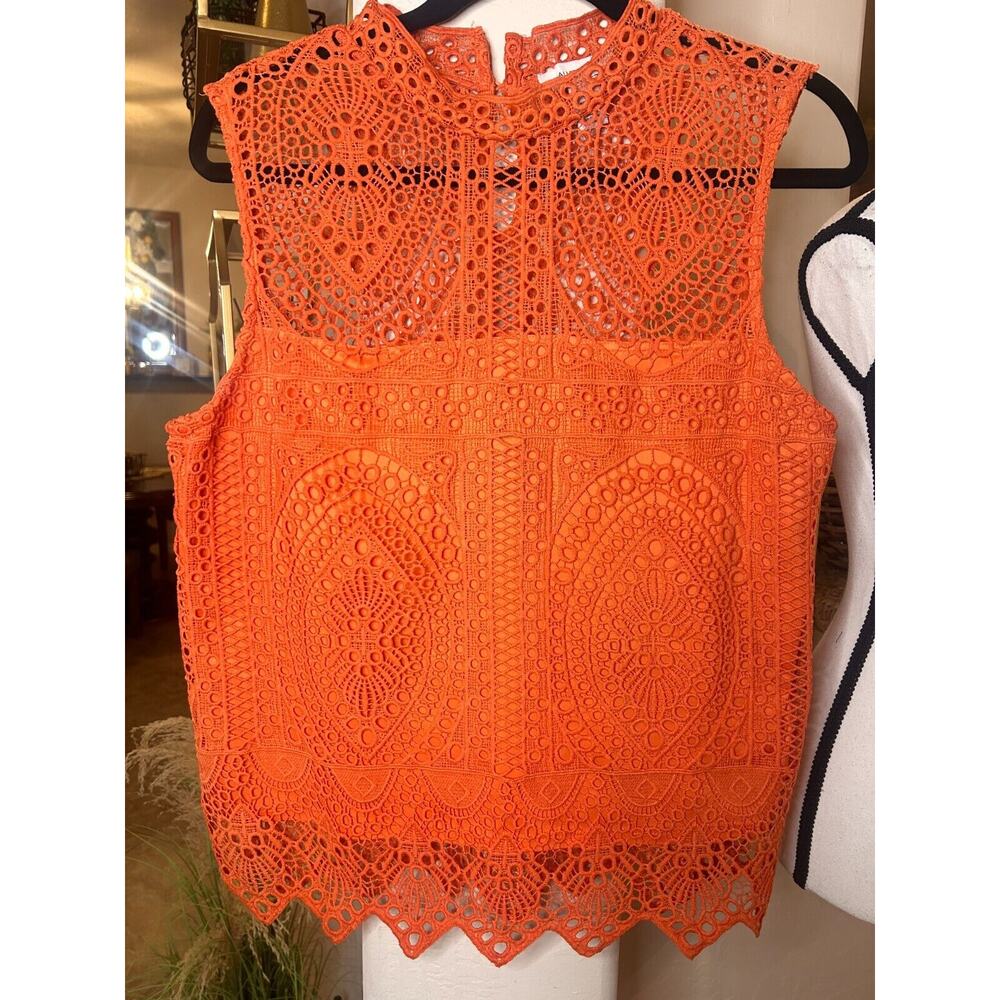Sleeveless Orange Crochet Lace Shell Top